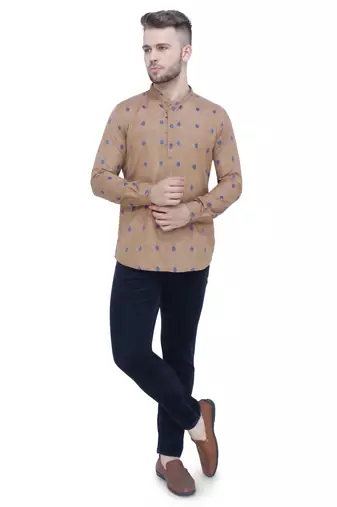 men's beige khaki lyocell short kurta
