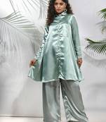 Sage green satin co-ord set with beads work