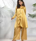 Mustard satin co-ord set with beads work