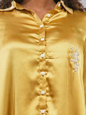 Mustard satin co-ord set with beads work 4