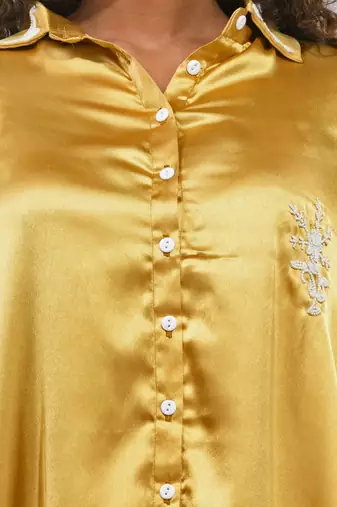 Mustard satin co-ord set with beads work