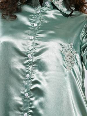 Sage green satin co-ord set with beads work 4