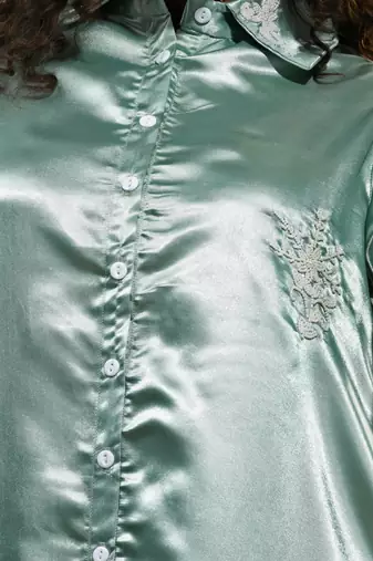 Sage green satin co-ord set with beads work