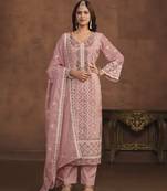 PASTEL PINK SOFT ORGANZA STRAIGHT EMBROIDERED SALWAR KAMEZ