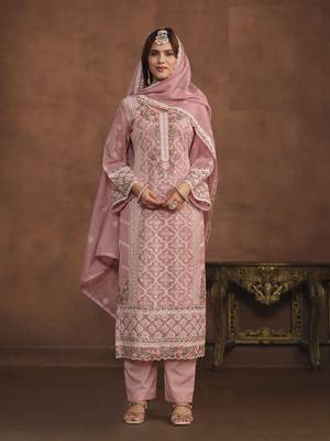 PASTEL PINK SOFT ORGANZA STRAIGHT EMBROIDERED SALWAR KAMEZ 2