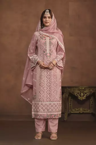 PASTEL PINK SOFT ORGANZA STRAIGHT EMBROIDERED SALWAR KAMEZ