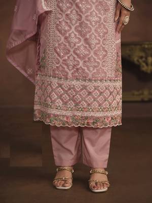 PASTEL PINK SOFT ORGANZA STRAIGHT EMBROIDERED SALWAR KAMEZ 3