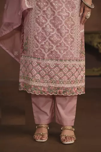 PASTEL PINK SOFT ORGANZA STRAIGHT EMBROIDERED SALWAR KAMEZ