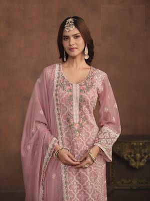 PASTEL PINK SOFT ORGANZA STRAIGHT EMBROIDERED SALWAR KAMEZ 4