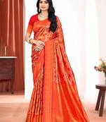 Riwazo red kanjivaram silk woven work traditional tassels saree