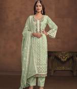 PASTEL GREEN SOFT ORGANZA STRAIGHT EMBROIDERED SALWAR KAMEZ