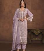 LAVENDER SOFT ORGANZA STRAIGHT EMBROIDERED SALWAR KAMEZ