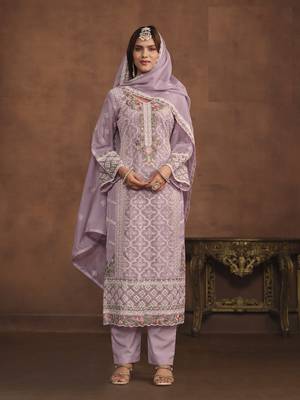 LAVENDER SOFT ORGANZA STRAIGHT EMBROIDERED SALWAR KAMEZ 2