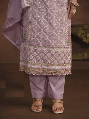 LAVENDER SOFT ORGANZA STRAIGHT EMBROIDERED SALWAR KAMEZ 3