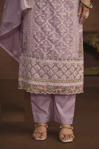 LAVENDER SOFT ORGANZA STRAIGHT EMBROIDERED SALWAR KAMEZ