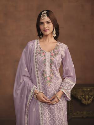 LAVENDER SOFT ORGANZA STRAIGHT EMBROIDERED SALWAR KAMEZ 4