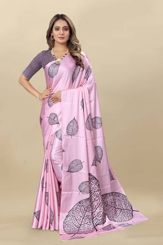 Pink Satin Saree With Unstitched Blouse Piece