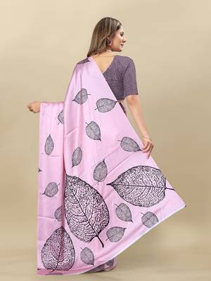 Pink Satin Saree With Unstitched Blouse Piece 2