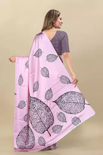Pink Satin Saree With Unstitched Blouse Piece