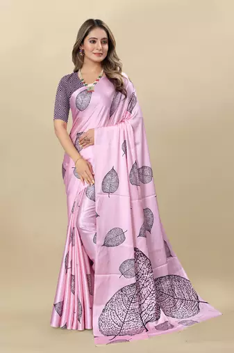 Pink Satin Saree With Unstitched Blouse Piece