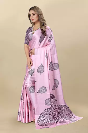 Pink Satin Saree With Unstitched Blouse Piece