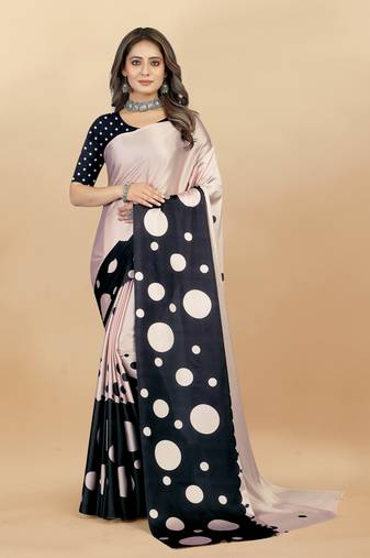 Beige Satin Saree With Unstitched Blouse Piece