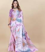 Purple Satin Saree With Unstitched Blouse Piece
