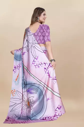 Purple Satin Saree With Unstitched Blouse Piece