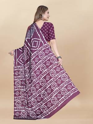 Wine Satin Saree With Unstitched Blouse Piece 2