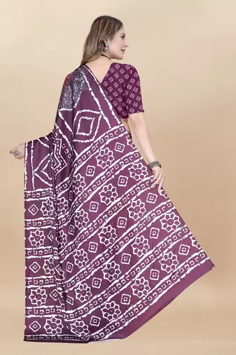 Wine Satin Saree With Unstitched Blouse Piece