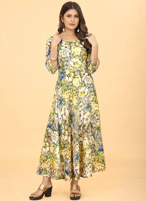 Green Georgette Floral Print Party Wear Long Kurti 1