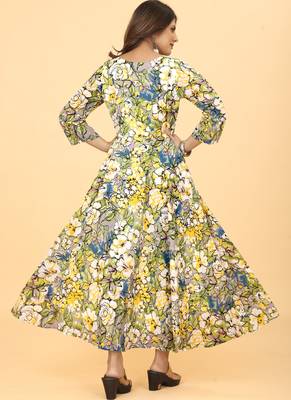 Green Georgette Floral Print Party Wear Long Kurti 2