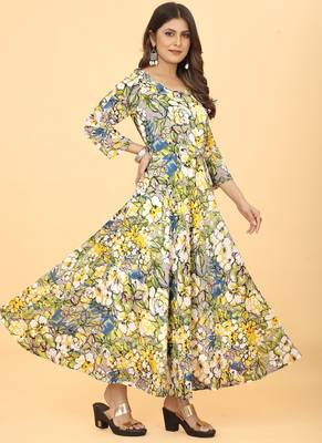 Green Georgette Floral Print Party Wear Long Kurti 3