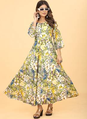 Green Georgette Floral Print Party Wear Long Kurti 4