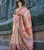 Beige Color Kashmiri Pashmina Organza Saree With Blouse