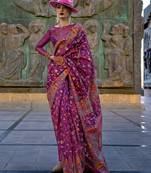 Dark Purple Color Kashmiri Organza Pashmina Silk Blend Saree With Blouse