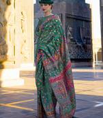 Green Color Kashmiri Organza Pashmina Silk Blend Saree With Blouse