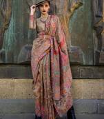 Chikoo Color Kashmiri Organza Pashmina Silk Blend Saree With Blouse