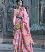 Baby Pink Color Kashmiri Organza Pashmina Silk Blend Saree With Blouse