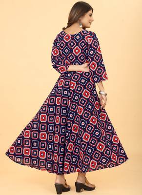 Navy Blue Georgette Geometric Print Party Wear Long Kurti 2