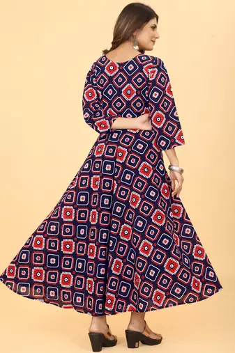 Navy Blue Georgette Geometric Print Party Wear Long Kurti