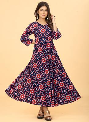 Navy Blue Georgette Geometric Print Party Wear Long Kurti 3