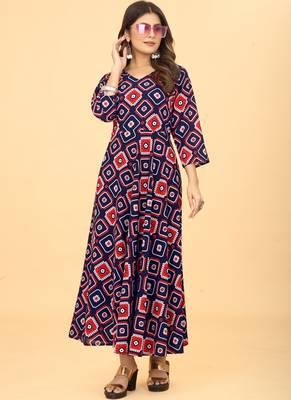 Navy Blue Georgette Geometric Print Party Wear Long Kurti 4