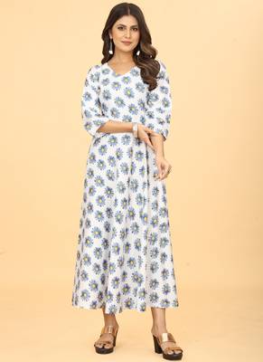 White Georgette Floral Print Party Wear Long Kurti 1