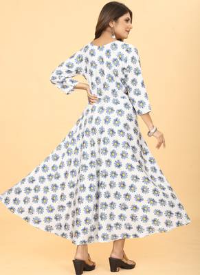 White Georgette Floral Print Party Wear Long Kurti 2