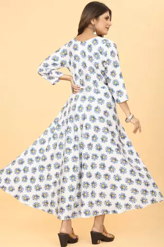 White Georgette Floral Print Party Wear Long Kurti