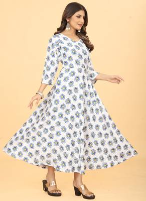 White Georgette Floral Print Party Wear Long Kurti 3
