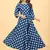 Royal Blue Georgette Polka Dot Print Party Wear Long Kurti