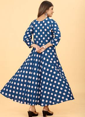 Royal Blue Georgette Polka Dot Print Party Wear Long Kurti 2