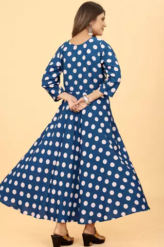 Royal Blue Georgette Polka Dot Print Party Wear Long Kurti